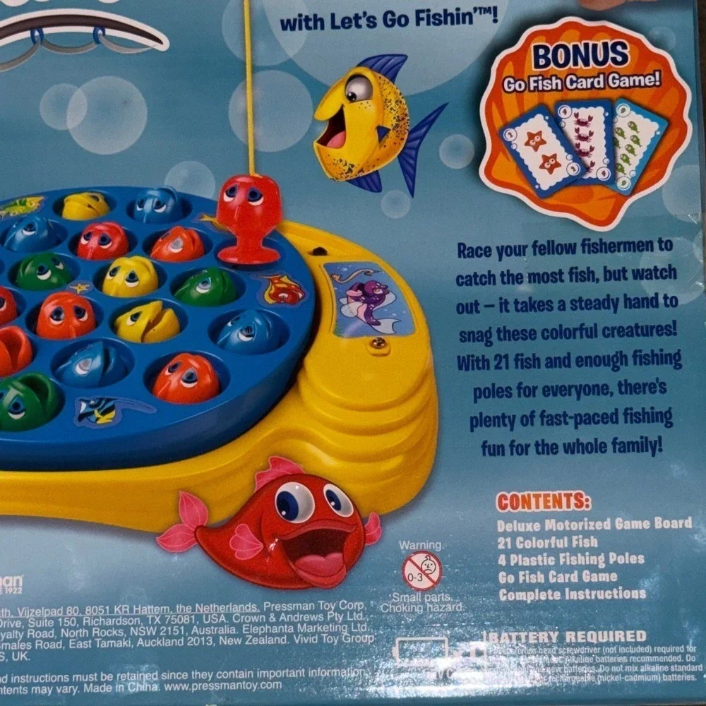 Pressman Let's Go Fishin' Game with Bonus Go Fish Card Game 21 Fish 4 Poles NEW